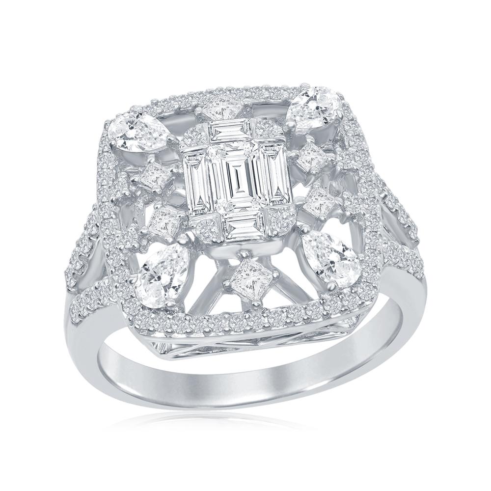 Multi-Cut Diamond Cluster Ring 18K