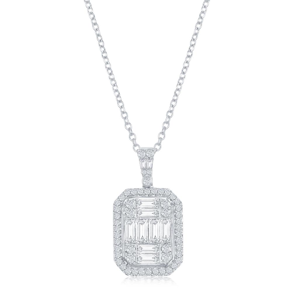 Emerald and Baguette Pendant with Halo