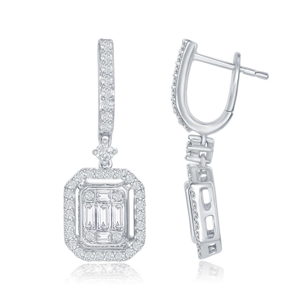 Emerald Cluster Earrings with Halo Hanging 18K