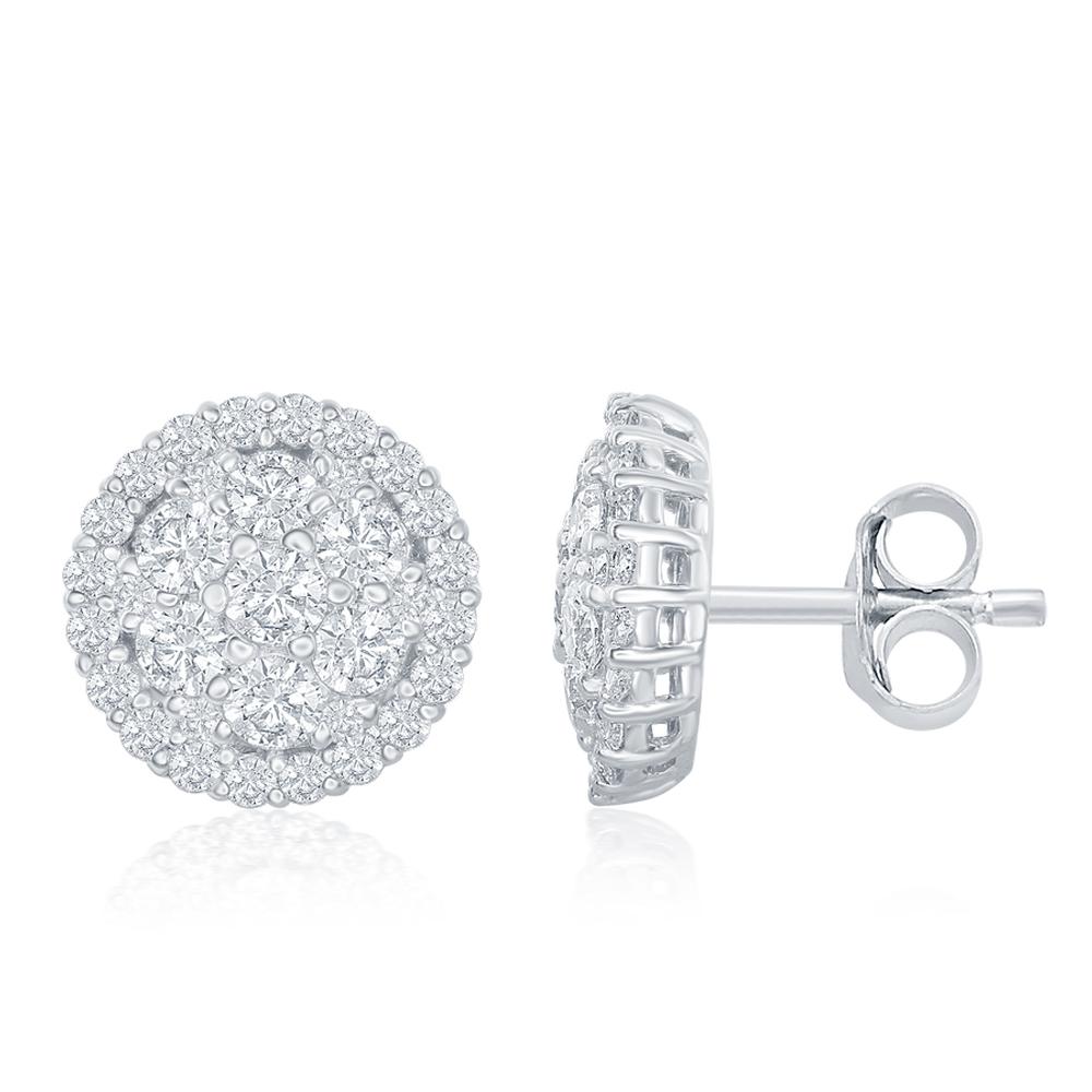 Cluster Earrings Set in Halo 