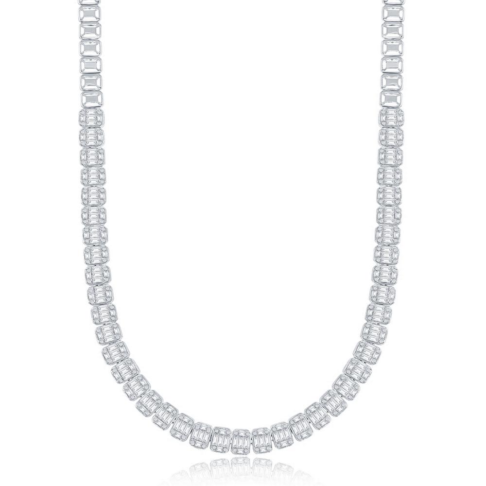 18K Emerald Cut Bezel Necklace 