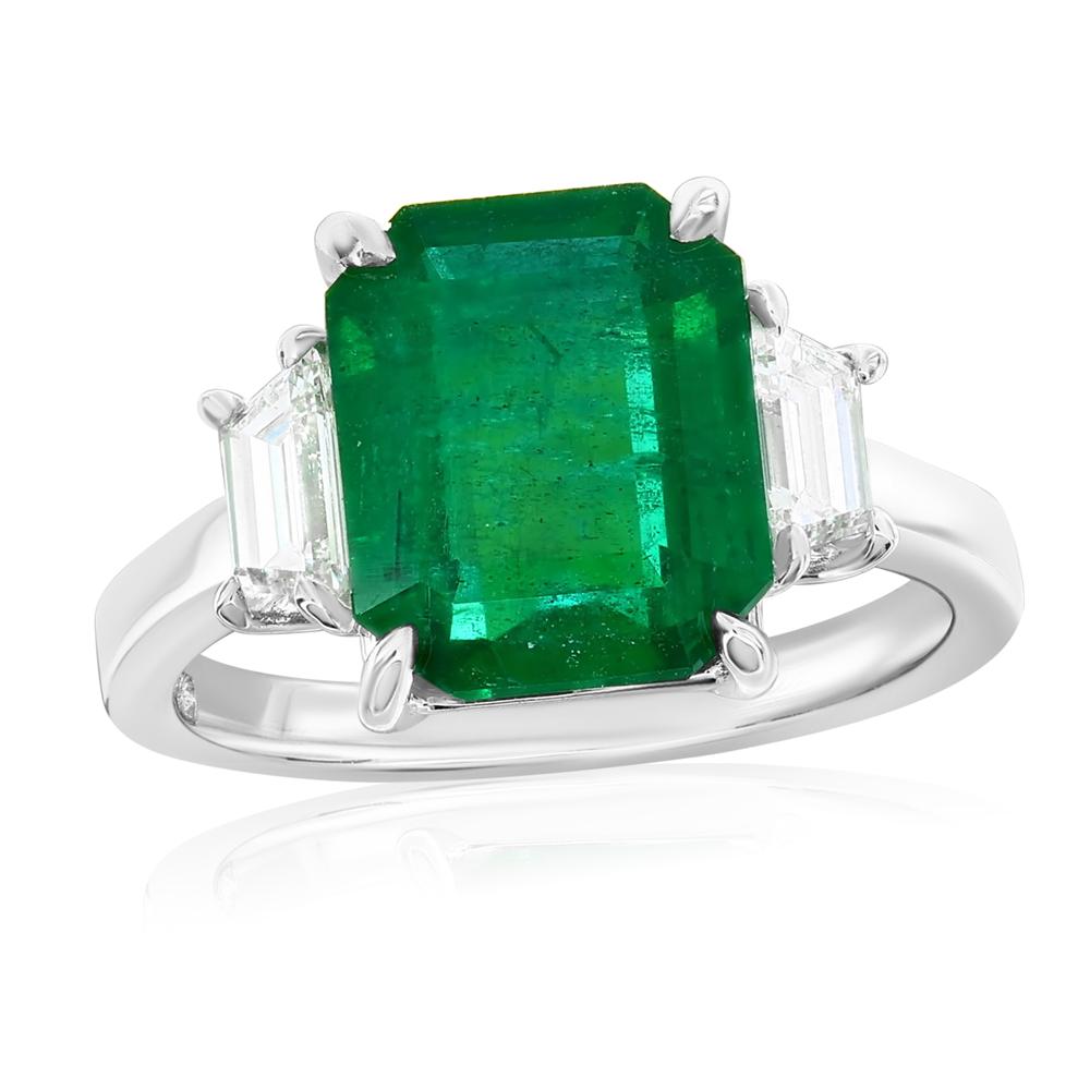 3.74 Ct Emerald Ring with Trapezoids