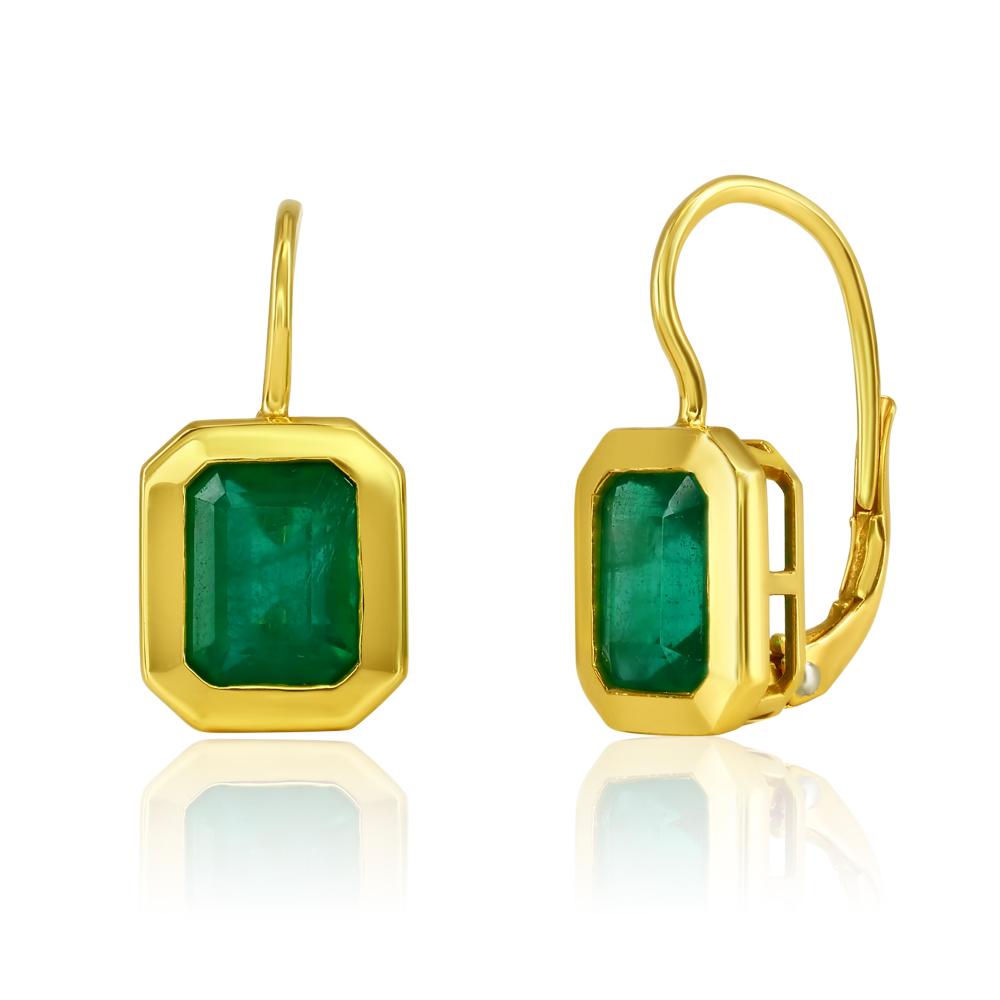 3.50 Ct Emerald Earrings on Yellow Hanging Bezel Wire